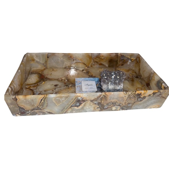 Agate geode tray crystals rocks handmade rectangular brown tan healing dish - Picture 9 of 10